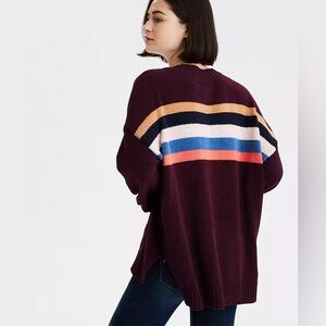 ✨NWT American Eagle Oversized Plush Pullover Sweater Retro Stripe Burgundy